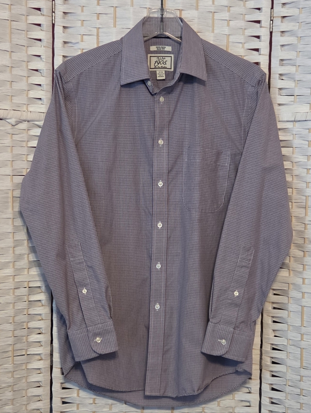 Jos. A. Bank Men's Navy/Burgundy Micro-Check Dress Shirt Size 15/32 SLIM FIT